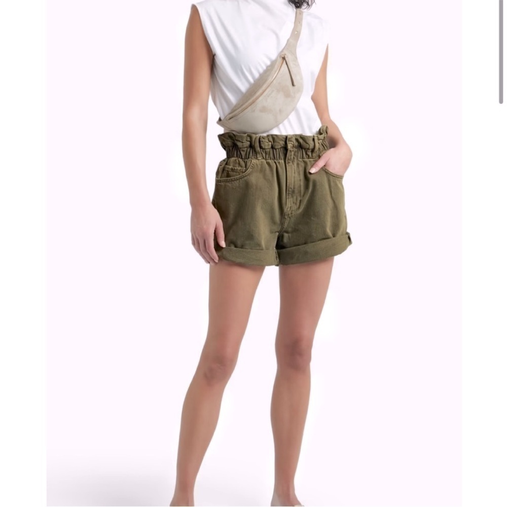 Frame Denim Paperbag High Waist‎ Denim Green Shorts Size S